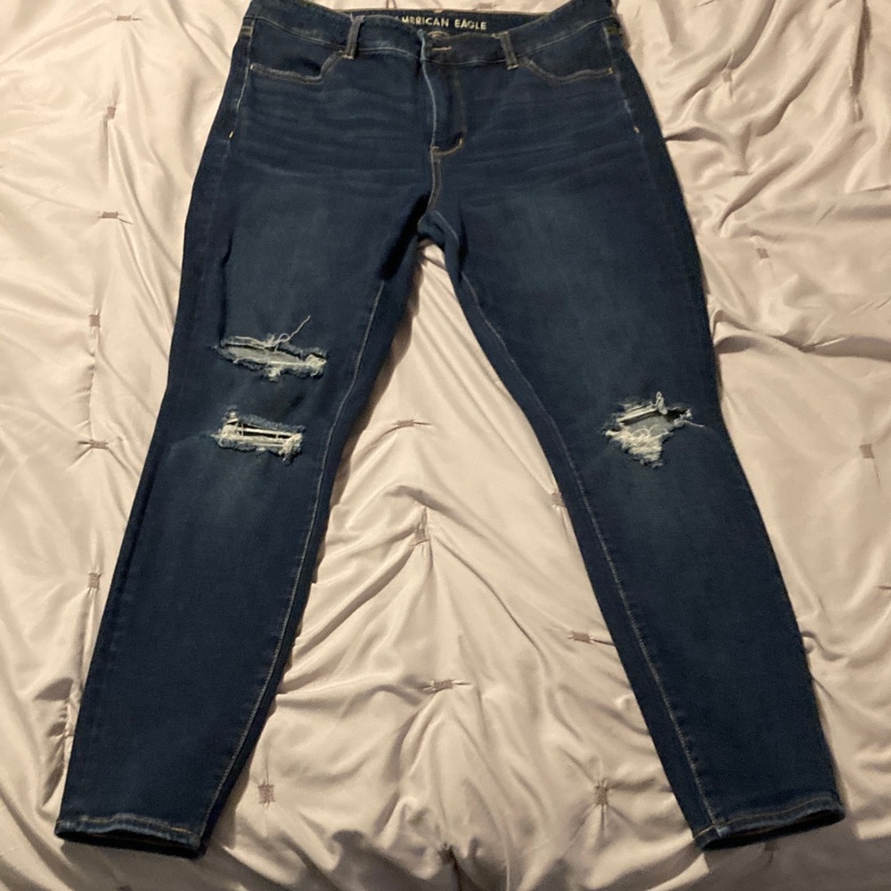 American Eagle Outfitters Women's Dark Blue Ripped Skinny stretch Jeans